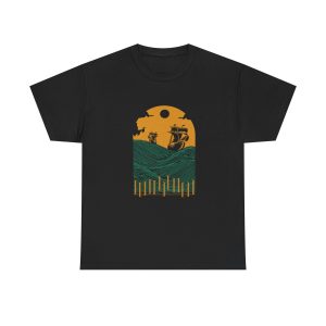 Ships Black Color T-Shirt For Unisex Heavy Cotton Tee