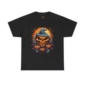 Scary Halloween Pumpkin Black Color T-Shirt For Unisex Heavy Cotton Tee